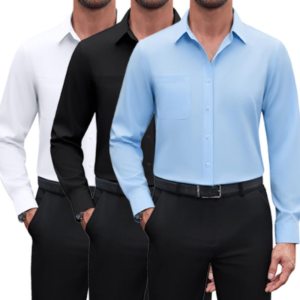 Alternative view of 3-Pack Alimens&Gentle Mens Dress Shirts 4-Way Streth Long Sleeve Collared Solid Wedding Dating Button down Shirts Casual Breathable Outfits Menswear