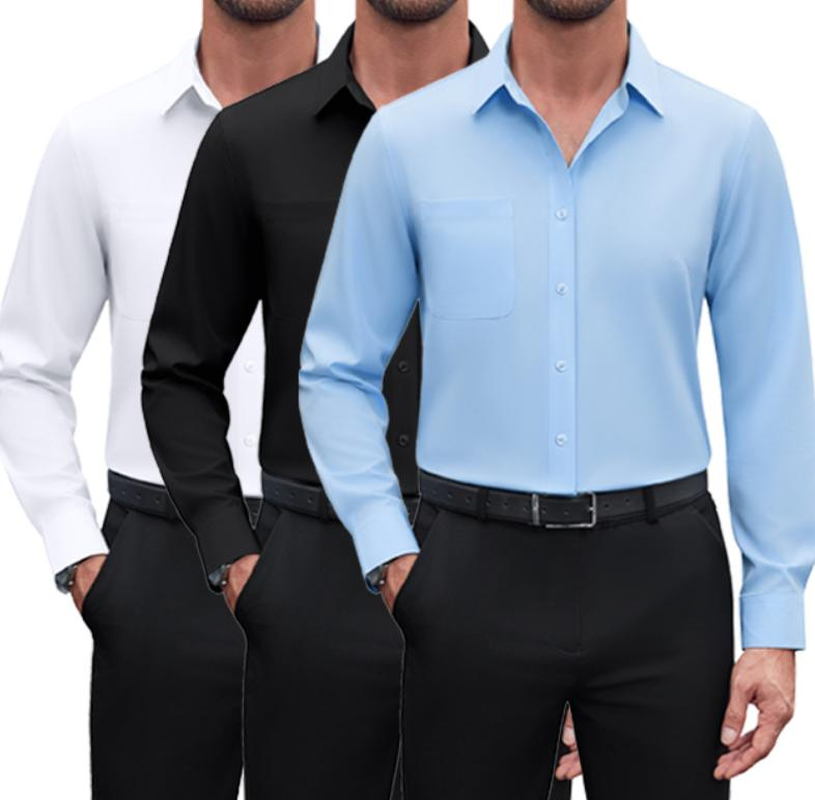 3-Pack Alimens&Gentle Mens Dress Shirts 4-Way Streth Long Sleeve Collared Solid Wedding Dating Button down Shirts Casual Breathable Outfits Menswear - Image 2