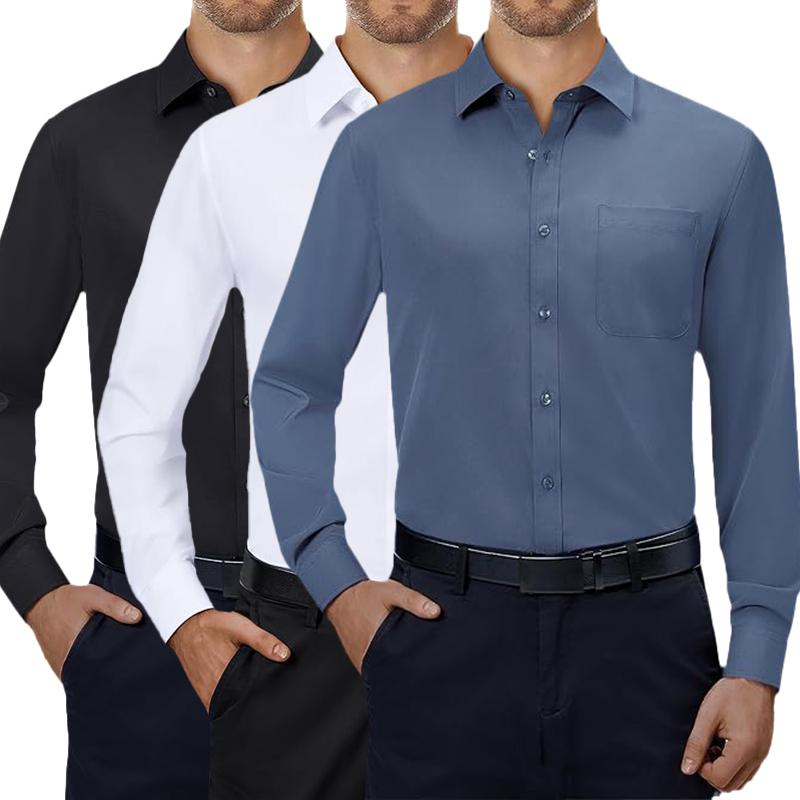 3-Pack Alimens&Gentle Mens Dress Shirts 4-Way Streth Long Sleeve Collared Solid Wedding Dating Button down Shirts Casual Breathable Outfits Menswear - Image 16