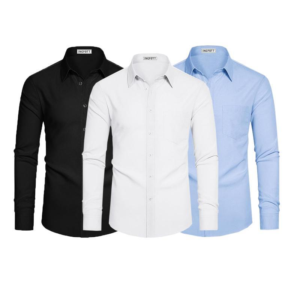 3-Pack Alimens&Gentle Mens Dress Shirts 4-Way Streth Long Sleeve Collared Solid Wedding Dating Button down Shirts Casual Breathable Outfits Menswear