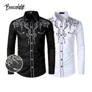 Alternative view of Western Cowboy Embroidery Long Sleeve Cotton Shirt Casual Shirt Button-Down Shirt