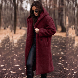 Alternative view of Winter Warm Sherpa Coats Jackets for Women plus Size Hooded Faux Fur Solid Color Long Pea Coat Outerwear