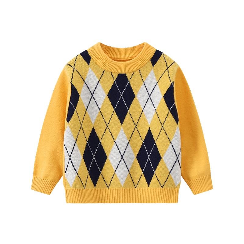 Three piece set of warm knitted sweaters for autumn and winter children, college style round neck diamond pattern children's clothing - Image 4