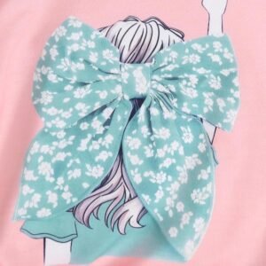 Alternative view of Two-piece Set Girl's Girl Print Tee & Bow Decor Skirt