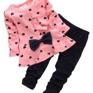 Baby Girls Infant Clothing Set Long Sleeve T Shirt with Heart Prints