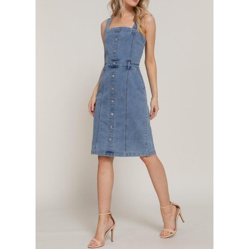 JANDY MID DENIM BUTTON DOWN STRETCH DRESS - Image 4