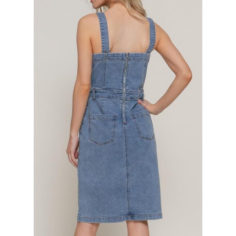 JANDY MID DENIM BUTTON DOWN STRETCH DRESS - Image 3