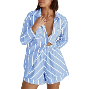 Imily Bela Womens Striped 2 Piece Outfits Button down Shirts and Shorts Lounge Matching Sets