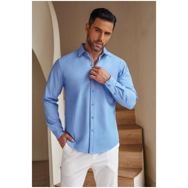 Men's Casual Button-Down Shirts Long Sleeve Button Up Dress Shirt for Men, Black, Large - Image 3