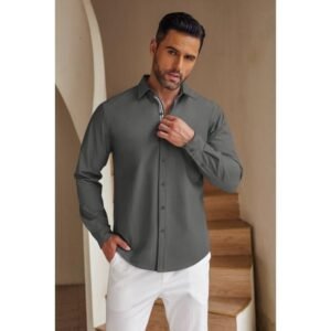 Alternative view of Men's Casual Button-Down Shirts Long Sleeve Button Up Dress Shirt for Men, Black, Large