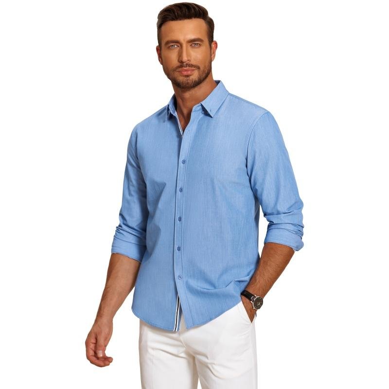 Men's Casual Button-Down Shirts Long Sleeve Button Up Dress Shirt for Men, Black, Large