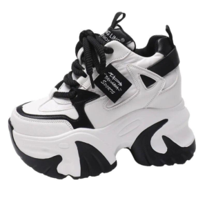 Women’S High Platform Casual Leather,Rockynice Shoes, All Season Lace-Up Chunky Sneakers 10CM Wedges Hidden Heels Leisure Shoes, Girl Walking Shoes Fashion Comfort Footwear Stylish