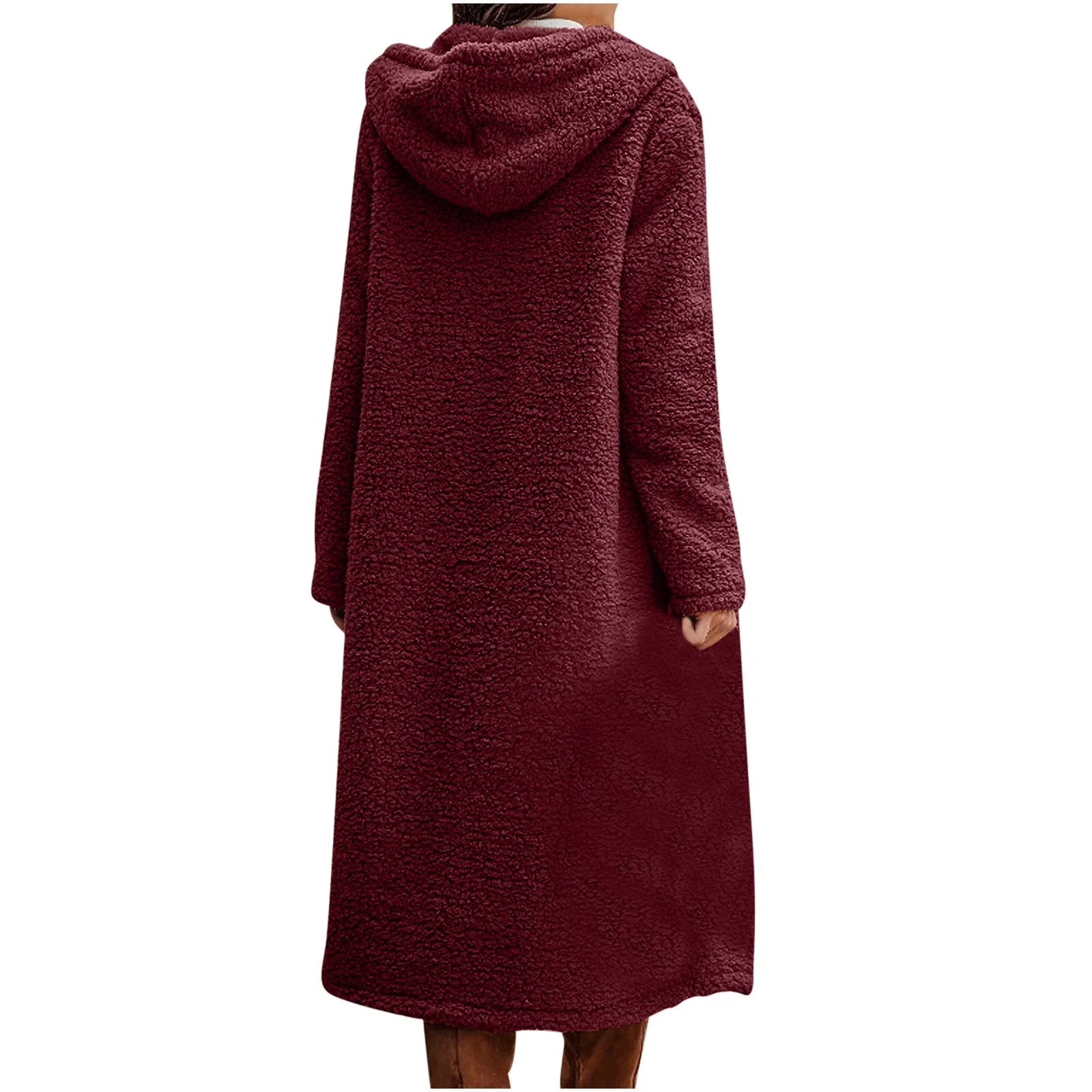 Winter Warm Sherpa Coats Jackets For Women Plus Size Hooded Faux Fur Solid Color Long Pea Coat Outerwear - Image 13