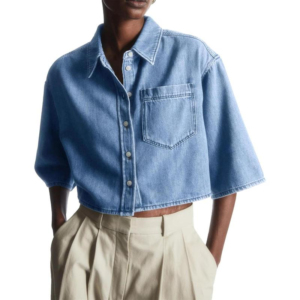 Alternative view of Imily Bela Womens Crop Denim Shirt Half Sleeve Button down Short Jean Jacket with Pocket