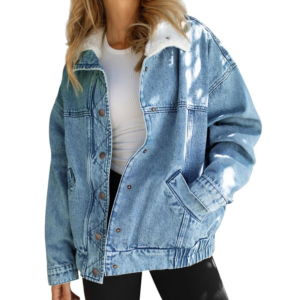 Alternative view of LAICIGO Womens Oversized Denim Jackets Sherpa Collar Button down Jean Jacket Fall Warm Shacket Coats