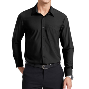 HISDERN Men'S Dress Shirts Stretch Slim Fit Long Sleeve Button down Wrinkle-Free Traveler Shirts for Weddings & Formal Events Black Stylish