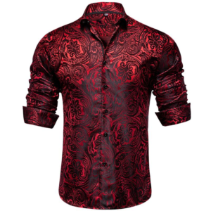 Alternative view of AILISUS Luxury Formal Casual Dark Purple Paisley Floral Long Sleeve Men'S Dress Shirt Slim Fit Collared Wedding Dating Party Prom Button down Shirt