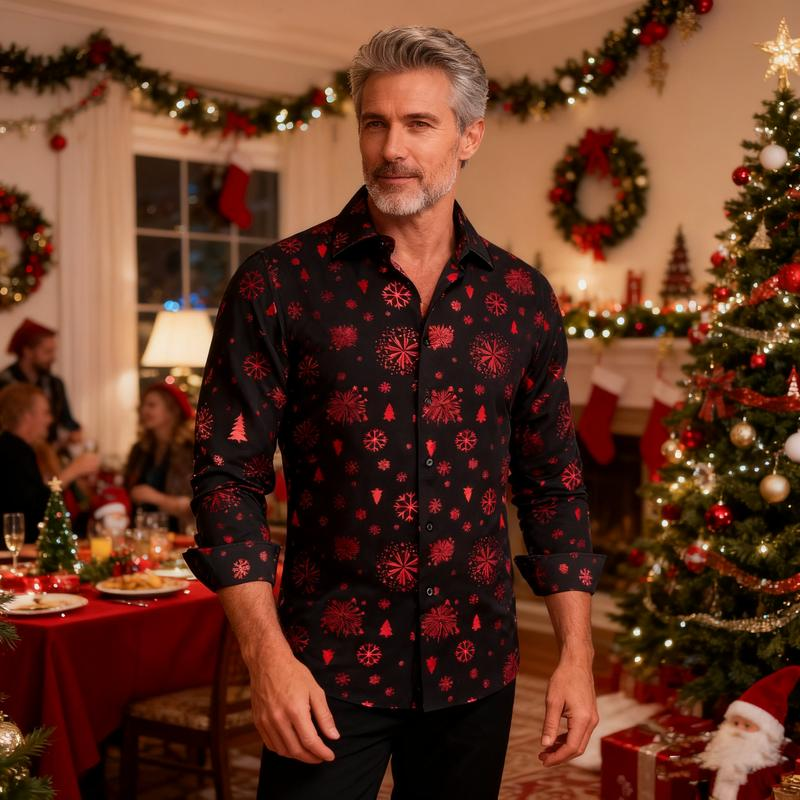 Mens Christmas Shirt Long Sleeve Button down Xmas Shirts for Funny Holiday Party Outfit - Image 17