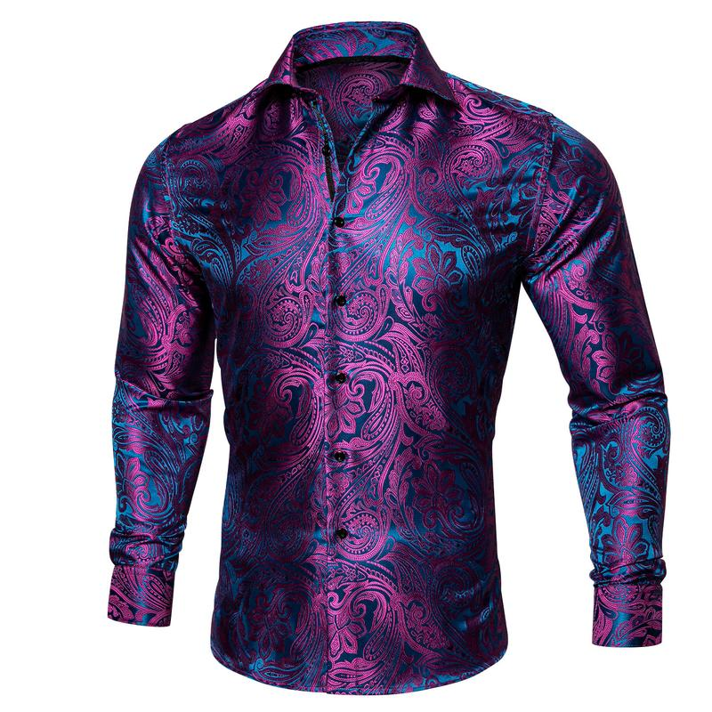 AILISUS plus Size Men'S Paisley Floral Dark Red Long Sleeve Dress Shirt Luxury Formal Casual Breathable Winkle Free Jacquard Button down Shirts Men Shirts for Wedding Party Form - Image 8