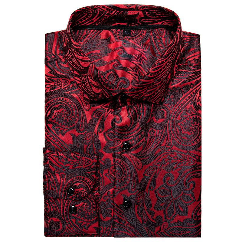 AILISUS plus Size Men'S Paisley Floral Dark Red Long Sleeve Dress Shirt Luxury Formal Casual Breathable Winkle Free Jacquard Button down Shirts Men Shirts for Wedding Party Form - Image 6