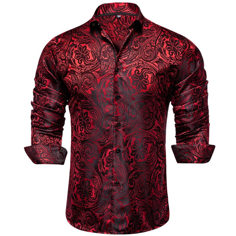 AILISUS plus Size Men'S Paisley Floral Dark Red Long Sleeve Dress Shirt Luxury Formal Casual Breathable Winkle Free Jacquard Button down Shirts Men Shirts for Wedding Party Form - Image 5