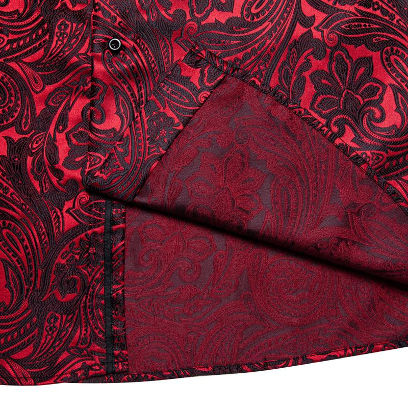 AILISUS plus Size Men'S Paisley Floral Dark Red Long Sleeve Dress Shirt Luxury Formal Casual Breathable Winkle Free Jacquard Button down Shirts Men Shirts for Wedding Party Form - Image 4