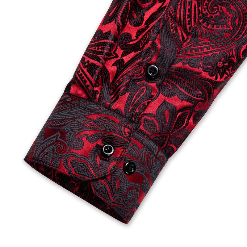 AILISUS plus Size Men'S Paisley Floral Dark Red Long Sleeve Dress Shirt Luxury Formal Casual Breathable Winkle Free Jacquard Button down Shirts Men Shirts for Wedding Party Form - Image 2