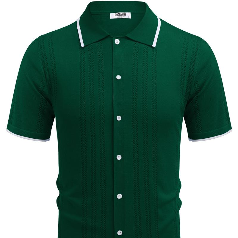 Men'S Knit Button down Shirt Vintage Short Sleeve Polo Shirts - Image 17