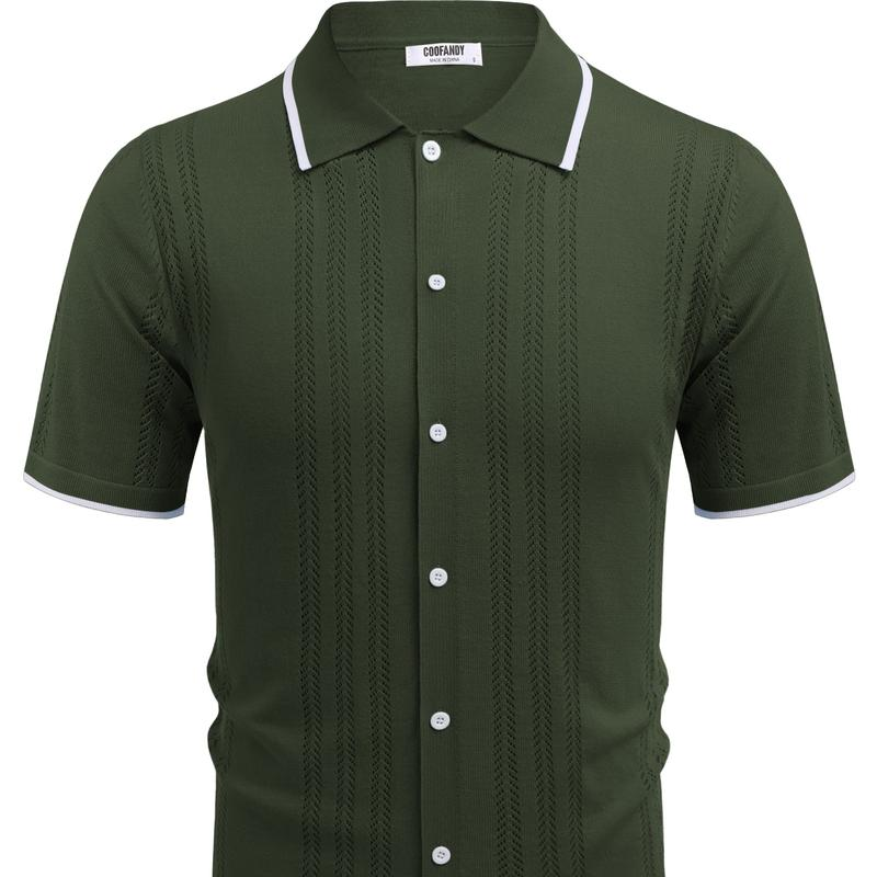 Men'S Knit Button down Shirt Vintage Short Sleeve Polo Shirts - Image 15