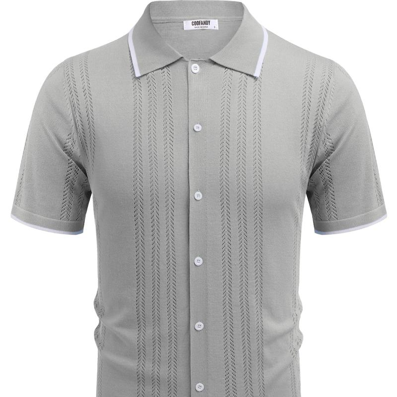 Men'S Knit Button down Shirt Vintage Short Sleeve Polo Shirts - Image 13