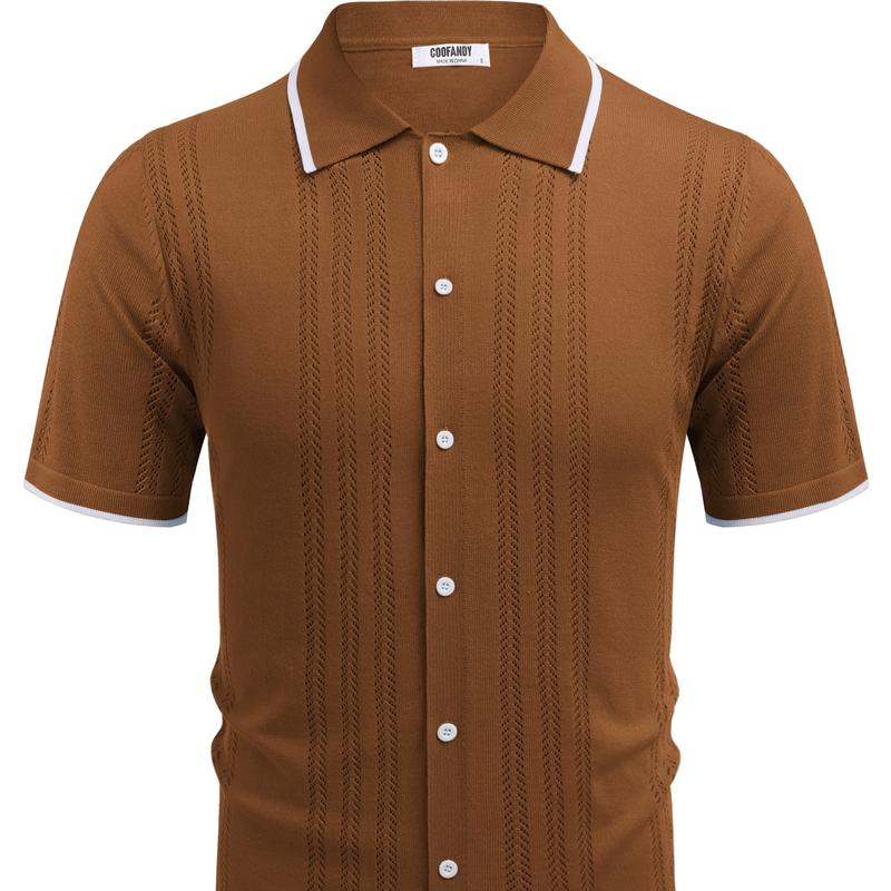 Men'S Knit Button down Shirt Vintage Short Sleeve Polo Shirts - Image 11