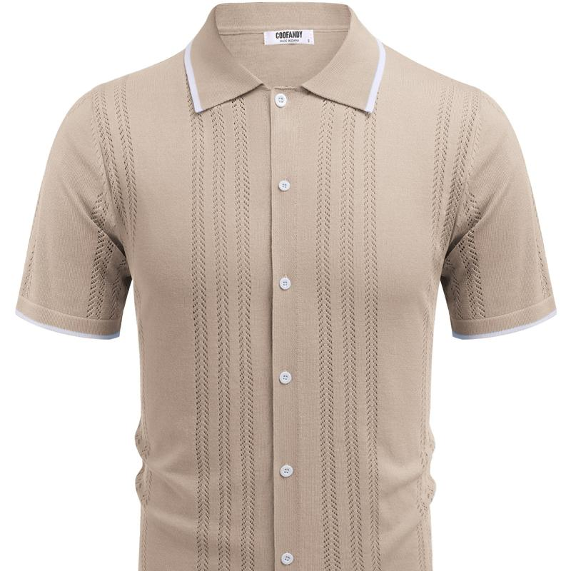 Men'S Knit Button down Shirt Vintage Short Sleeve Polo Shirts - Image 10