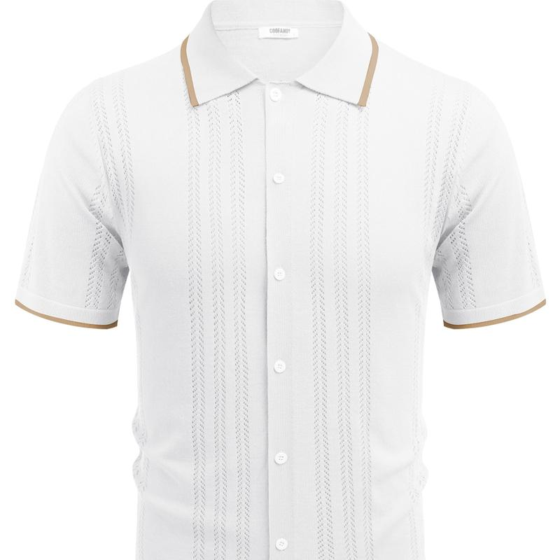 Men'S Knit Button down Shirt Vintage Short Sleeve Polo Shirts - Image 9