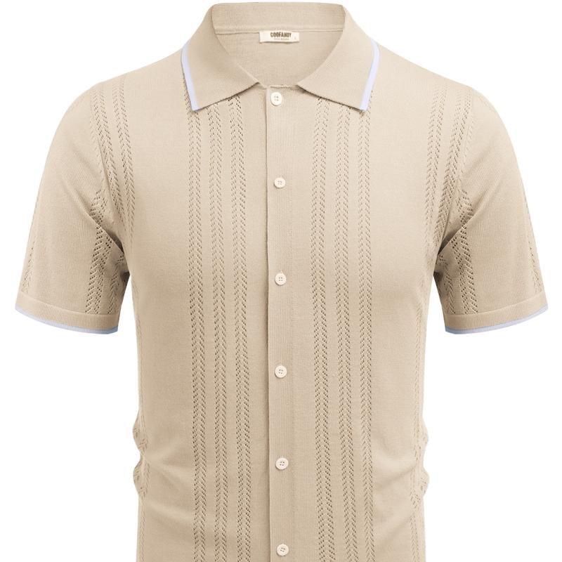 Men'S Knit Button down Shirt Vintage Short Sleeve Polo Shirts - Image 8
