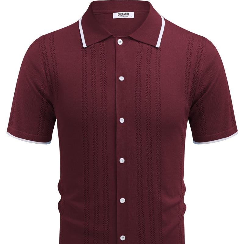 Men'S Knit Button down Shirt Vintage Short Sleeve Polo Shirts - Image 3
