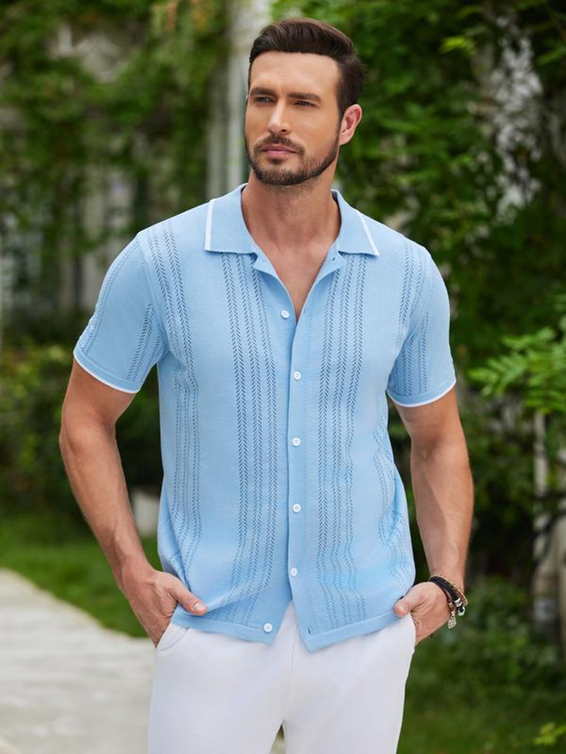 Men'S Knit Button down Shirt Vintage Short Sleeve Polo Shirts - Image 26