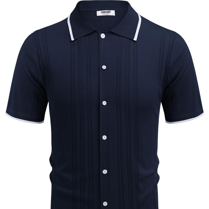 Men'S Knit Button down Shirt Vintage Short Sleeve Polo Shirts