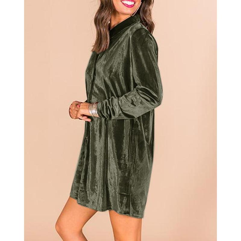GEGEKOKO Women'S Velvet Button down T Shirts Swing Mini Dress Casual Long Sleeves Lapel Tunic Tops Spring Work Wear Dainty Dress Fit Summer - Image 14