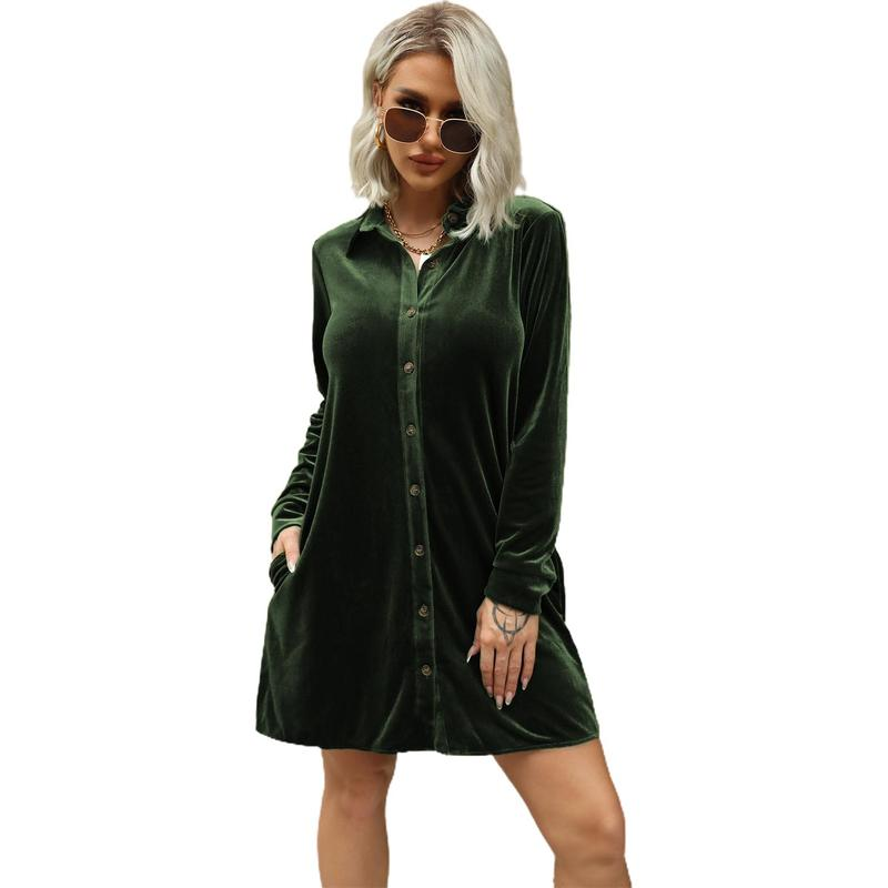 GEGEKOKO Women'S Velvet Button down T Shirts Swing Mini Dress Casual Long Sleeves Lapel Tunic Tops Spring Work Wear Dainty Dress Fit Summer - Image 11