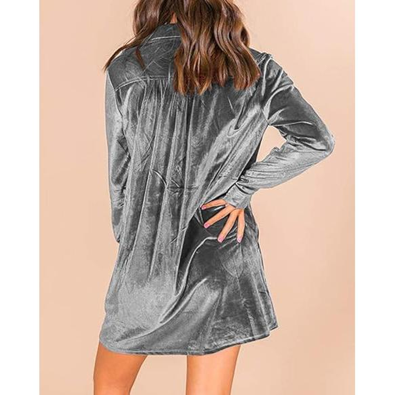 GEGEKOKO Women'S Velvet Button down T Shirts Swing Mini Dress Casual Long Sleeves Lapel Tunic Tops Spring Work Wear Dainty Dress Fit Summer - Image 4