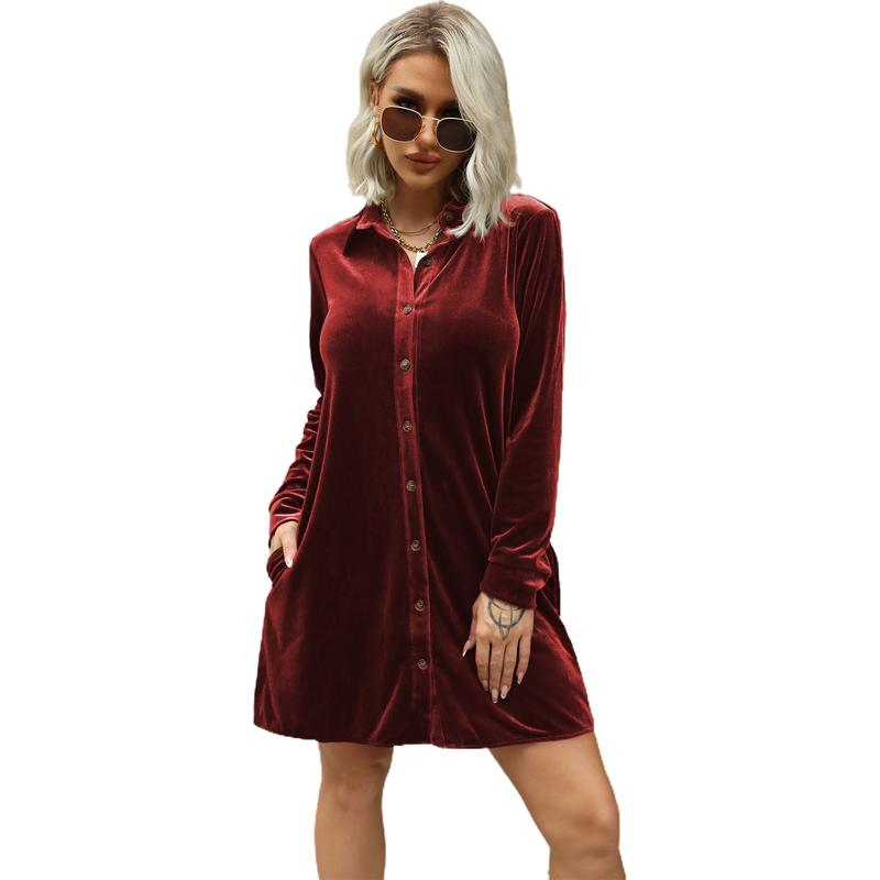 GEGEKOKO Women'S Velvet Button down T Shirts Swing Mini Dress Casual Long Sleeves Lapel Tunic Tops Spring Work Wear Dainty Dress Fit Summer - Image 16