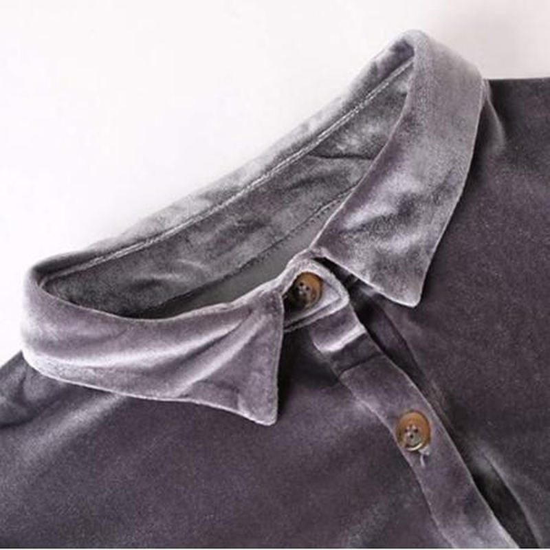 GEGEKOKO Women'S Velvet Button down T Shirts Swing Mini Dress Casual Long Sleeves Lapel Tunic Tops Spring Work Wear Dainty Dress Fit Summer - Image 2