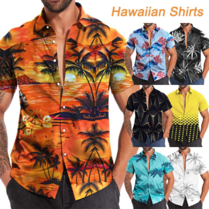 Alternative view of Mens Floral Shirts ,Summer Beach Short Sleeve Button down Shirts