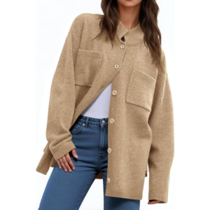 Imily Bela Womens Collared Cardigans Button down Fall Sweater Jackets Oversized Casual Long Sleeve Knit Shirts