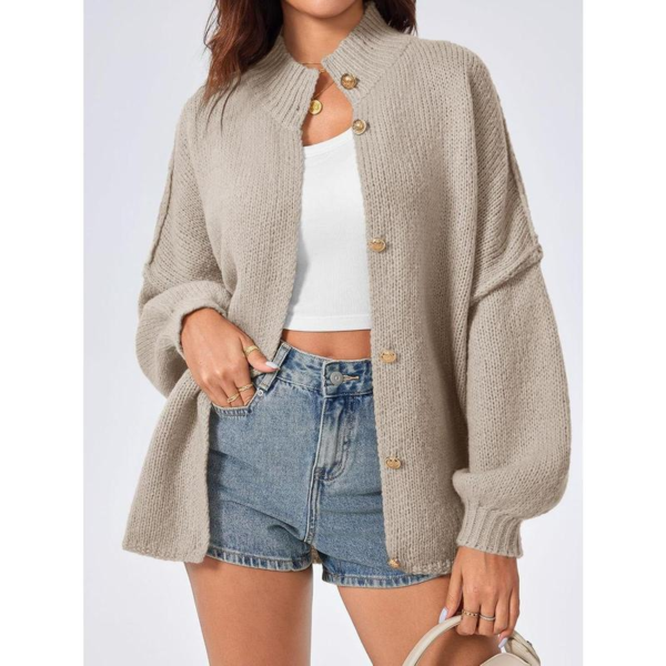 Imily Bela Womens Long Lantern Sleeve Button down Chunky Knit Loose ...