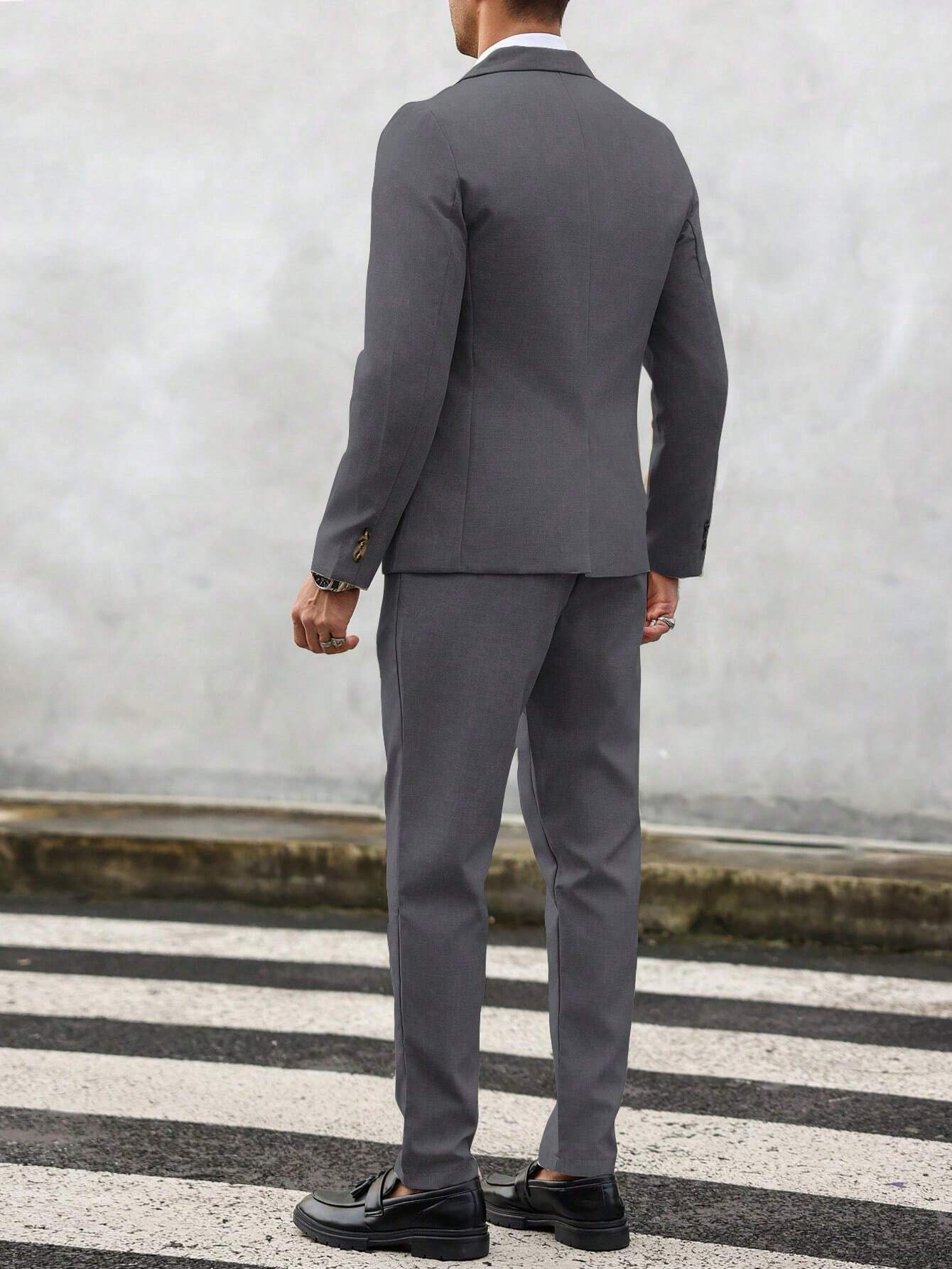 Manfinity Mode 2Pcs Men'S Solid Color Single-Breasted Blazer and Pants Suit Men Suit and Pants - Image 8