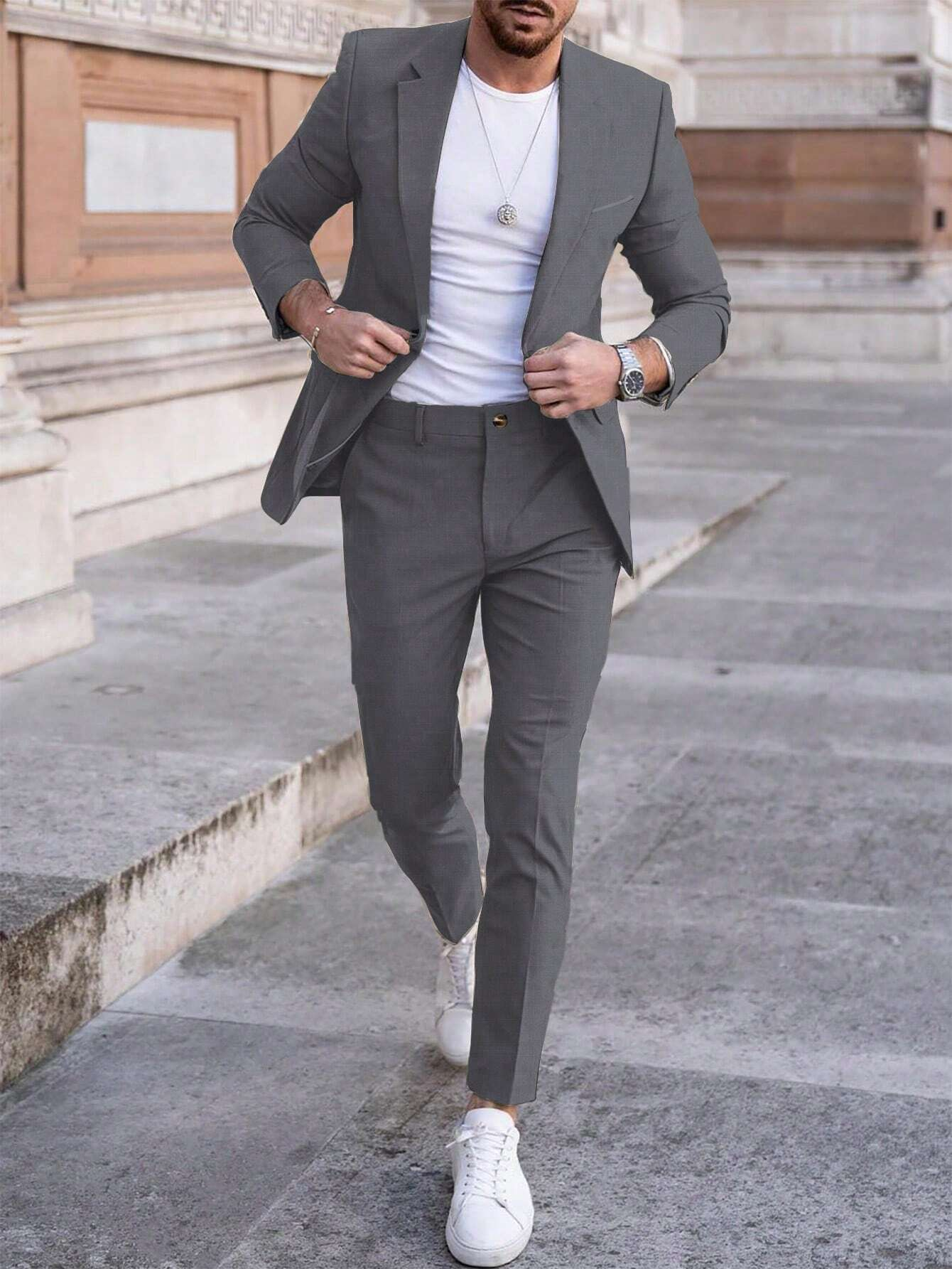 Manfinity Mode 2Pcs Men'S Solid Color Single-Breasted Blazer and Pants Suit Men Suit and Pants - Image 12