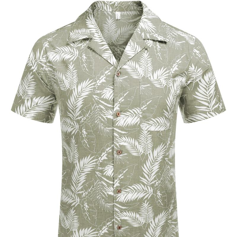 Men'S Hawaiian Floral Shirts Cotton Linen Button down Tropical Holiday Beach Shirts Menswear Top