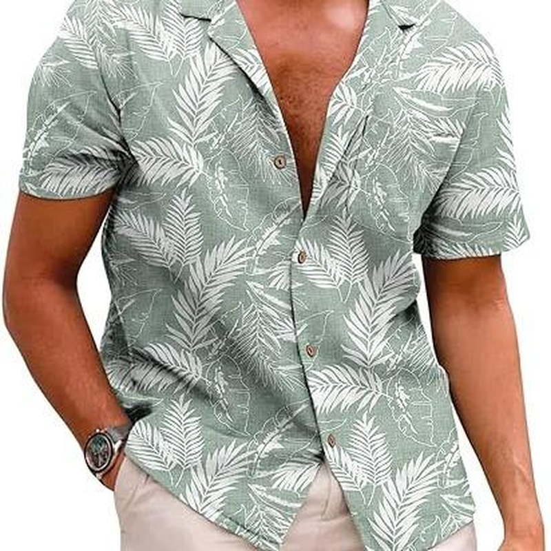 Men'S Hawaiian Floral Shirts Cotton Linen Button down Tropical Holiday Beach Shirts Menswear Top - Image 5