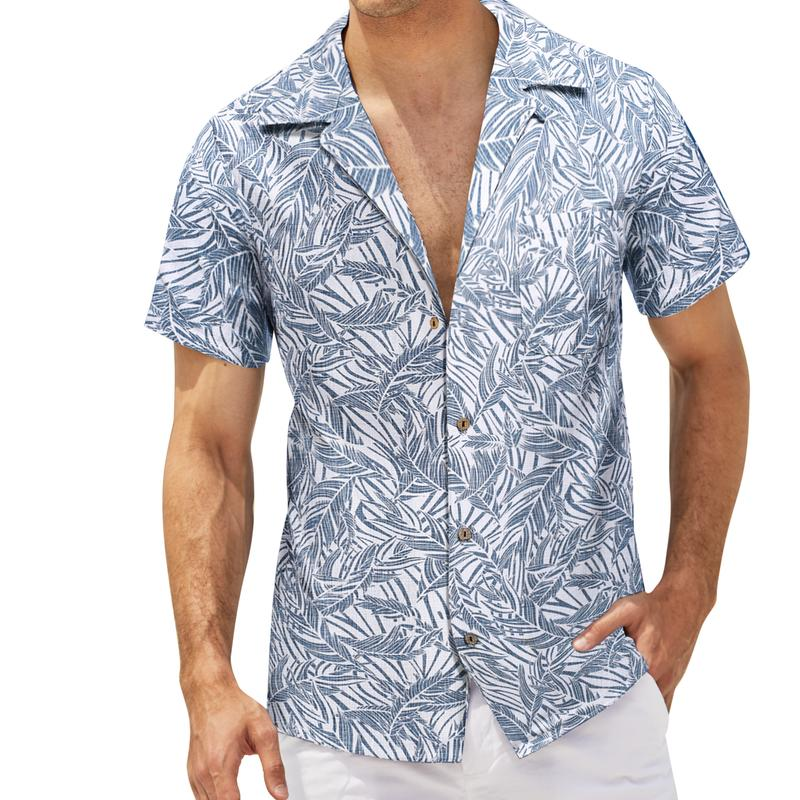 Men'S Hawaiian Floral Shirts Cotton Linen Button down Tropical Holiday Beach Shirts Menswear Top - Image 6